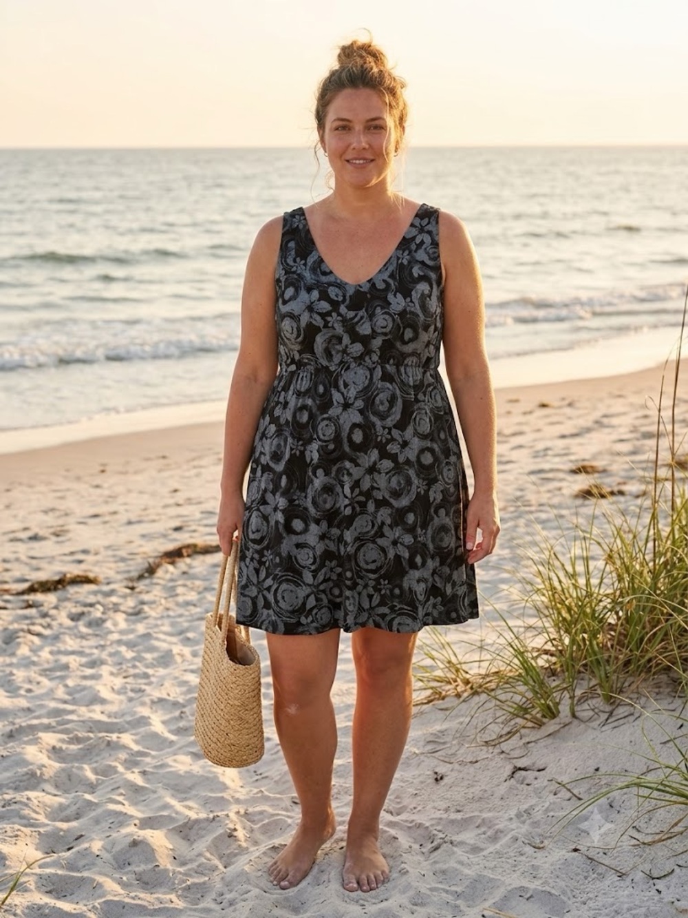 Fresh Produce Black and Gray Floral Dress Size XXL Summer Beach Casual Wear